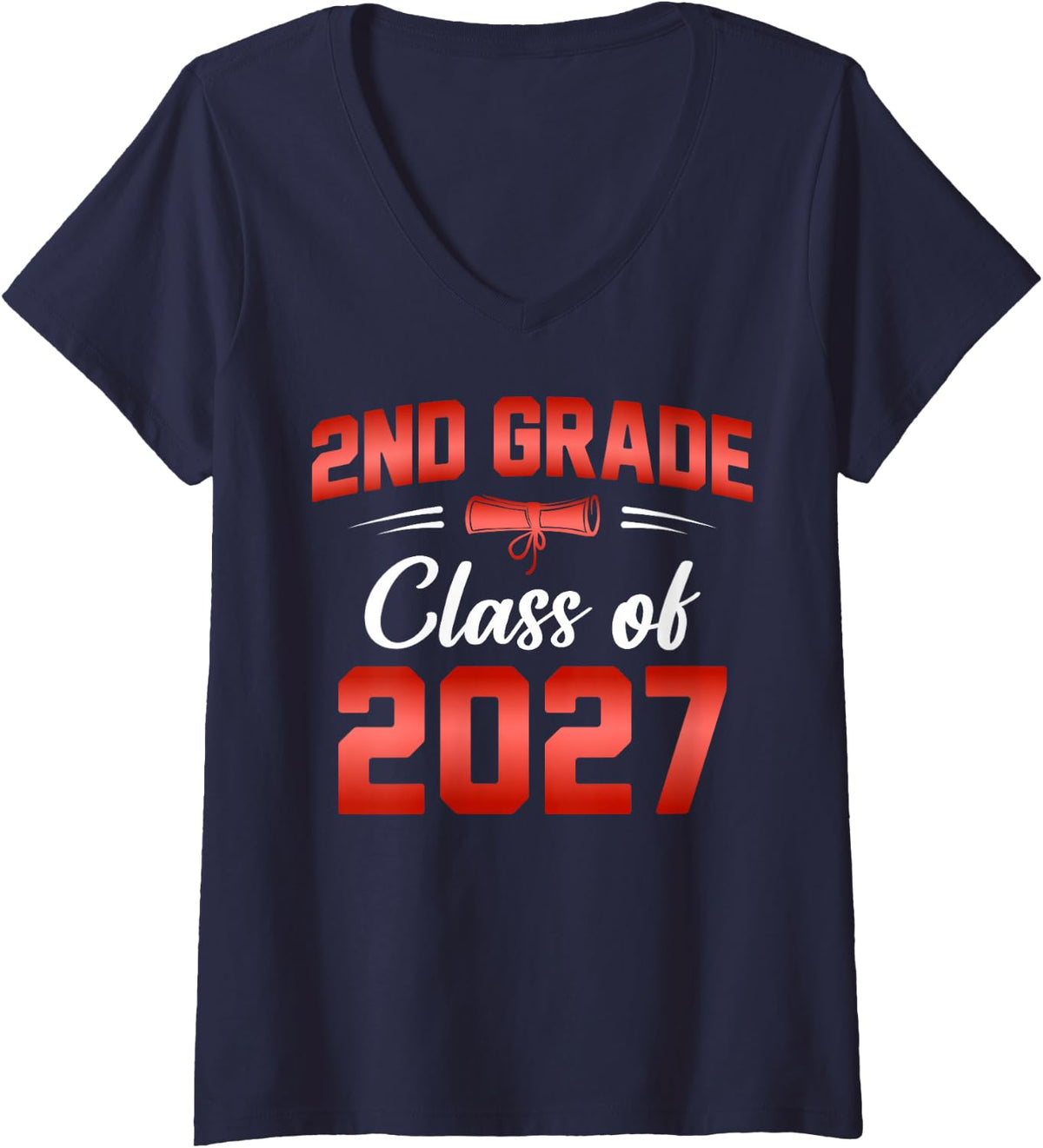 Women's 2nd Grade Class of 2027 Graduate Student School Graduation V-Neck T-Shirt - Navy Blue
