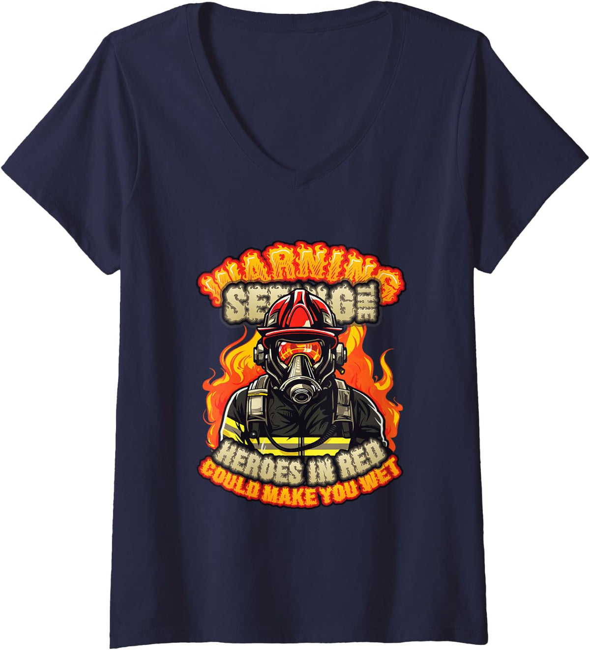 Women's Fire Fighter Saying Volunteer Firefighter Funny Firefighter V-Neck T-Shirt - Navy Blue