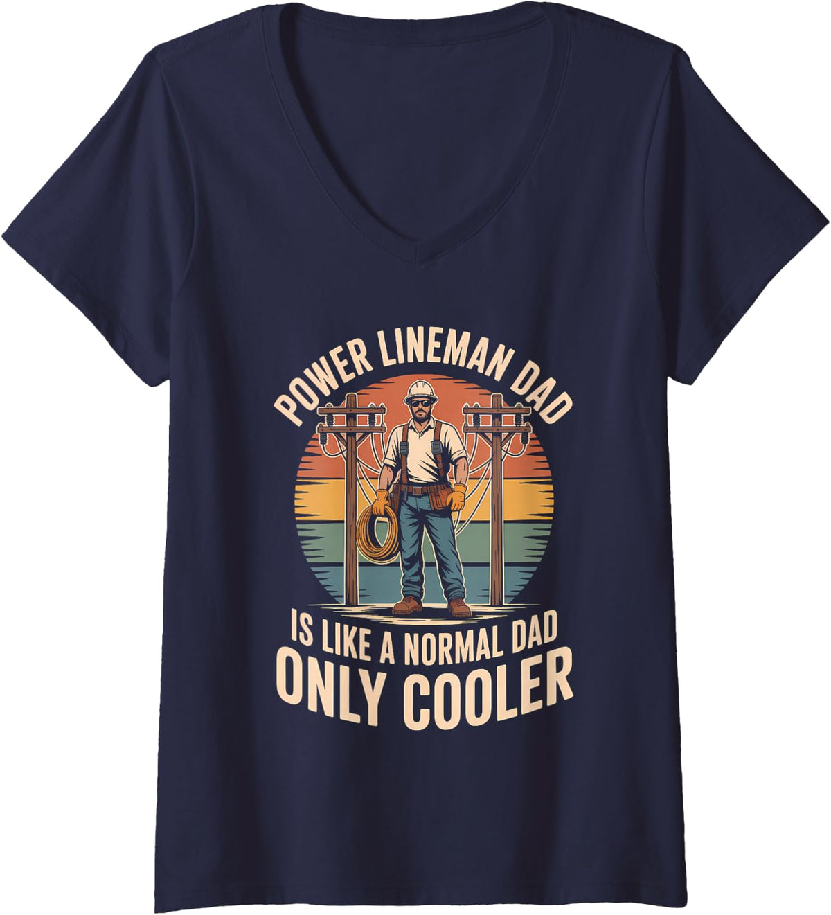 Women's Power Lineman Dad is Like A Normal Dad Only Cooler V-Neck T-Shirt - Navy Blue