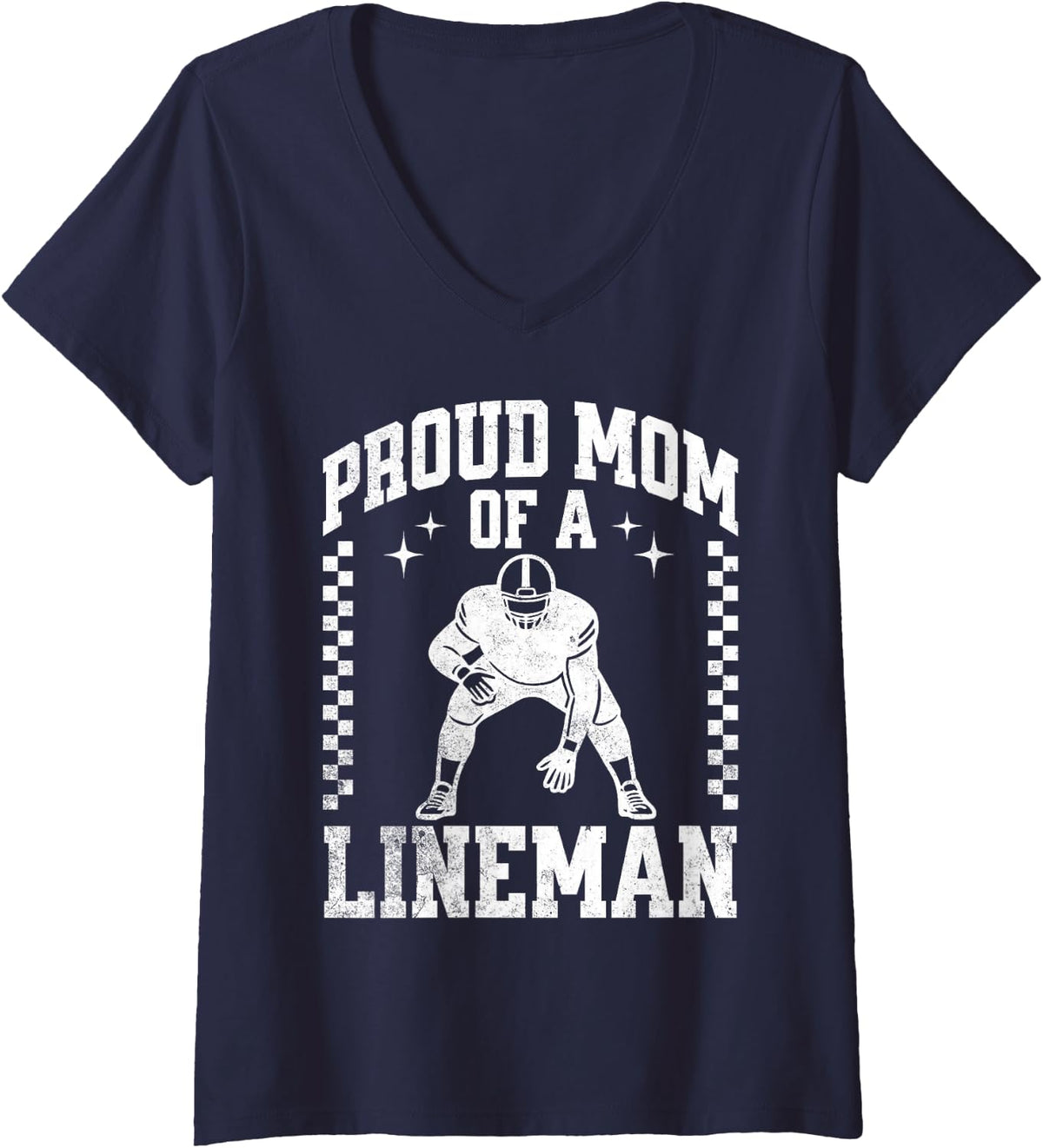Women's Proud Mom of A Lineman - Football Lineman Mom V-Neck T-Shirt - Navy Blue