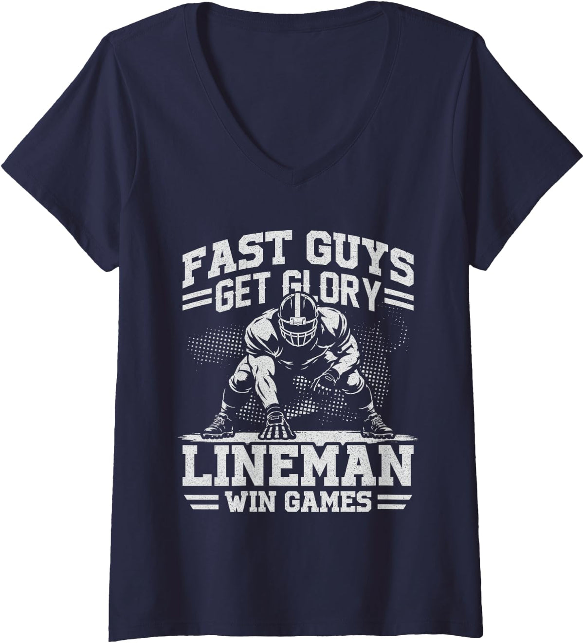 Women's Fast Guys Get Glory Lineman Offensive Football Games His/Her V-Neck T-Shirt - Navy Blue