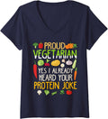 Women's Proud Vegetarian Protein Joke Vegan Plants Vegetables Food V-Neck T-Shirt - Navy Blue