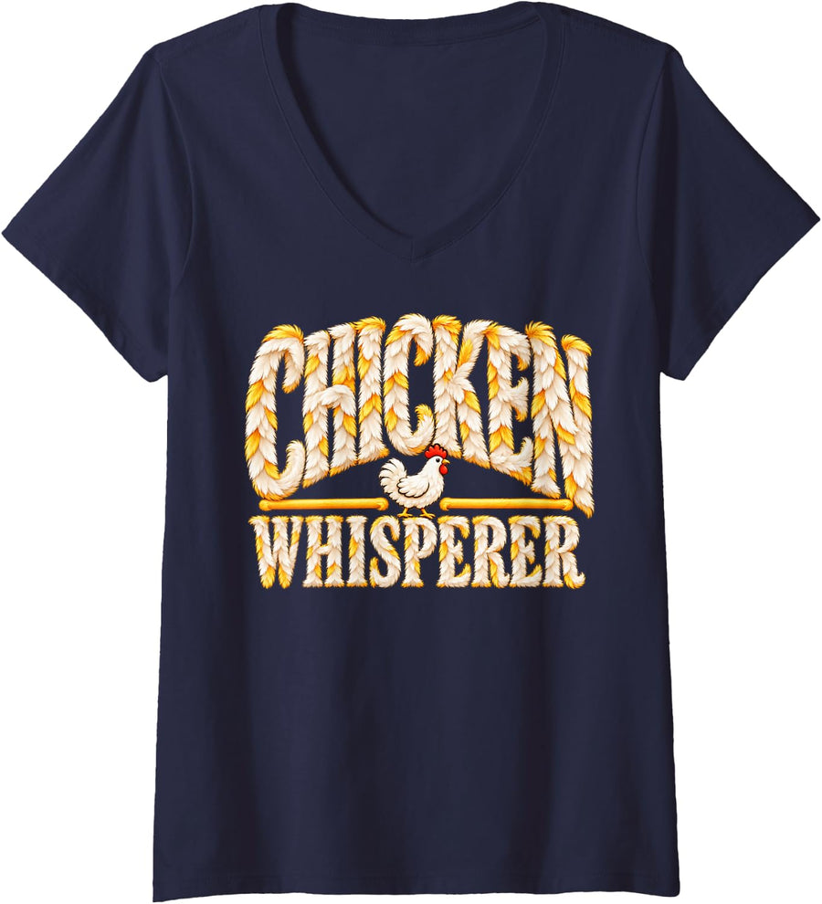 Women's Chicken Whisperer Funny Chicken Lover Farmer Humor Farming V-Neck T-Shirt - Navy Blue