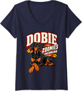 Women's Doberman Dobie Zoomies Incoming Pinscher Mom Funny Pet V-Neck T-Shirt - Navy Blue