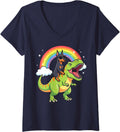Women's Doberman Dinosaur T-Rex V-Neck T-Shirt - Navy Blue