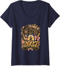 Women's Cheers to 2027 – Glamorous New Year’s Eve Party for Women V-Neck T-Shirt - Navy Blue