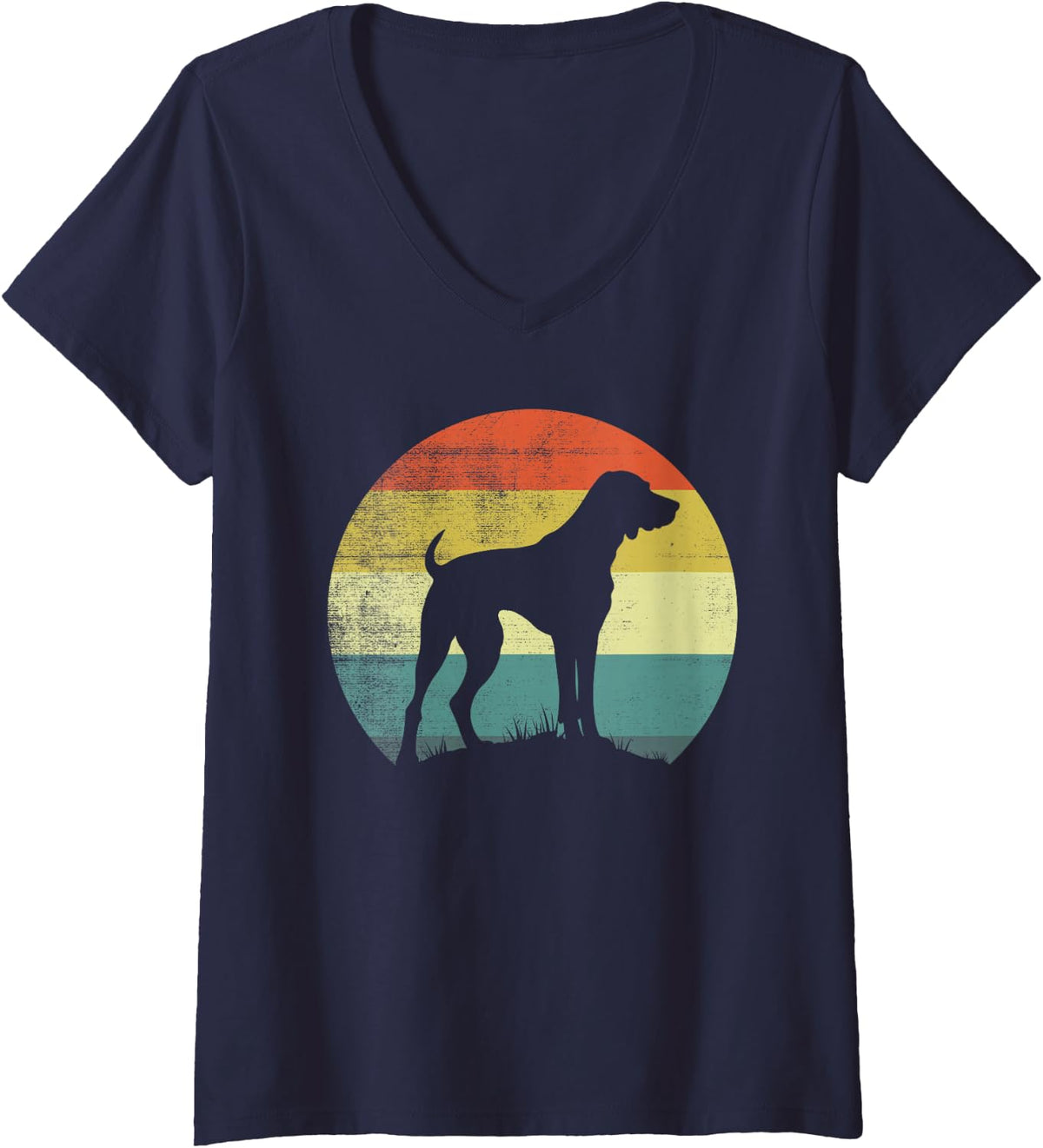Women's Rhodesian Ridgeback Dog Retro Style V-Neck T-Shirt - Navy Blue