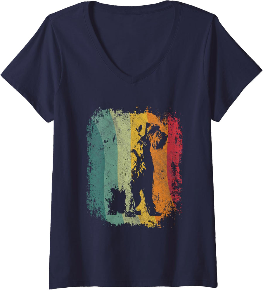 Women's Retro Vintage Design Giant Schnauzer Dog V-Neck T-Shirt - Navy Blue
