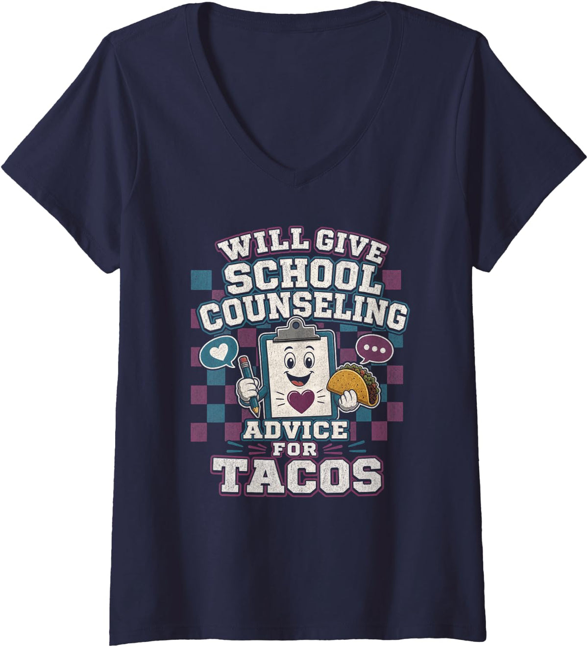 Women's School Counseling Advice Tacos V-Neck T-Shirt - Navy Blue