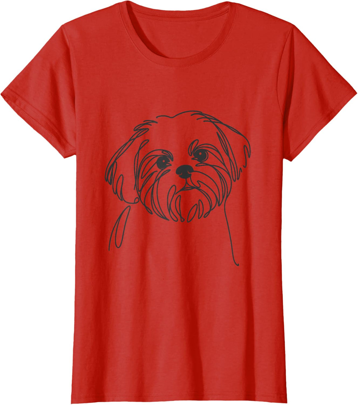 Line Art Dad Mom Dog - Shih Tzu T-Shirt - Red