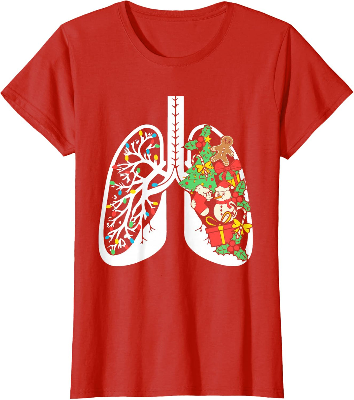 Christmas Respiratory Therapist Lung Christmas Lung Art T-Shirt - Red
