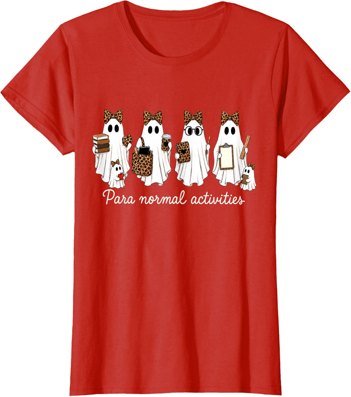 para Normal Activities SPED Teachers Ghost Leopard Halloween T-Shirt - Red