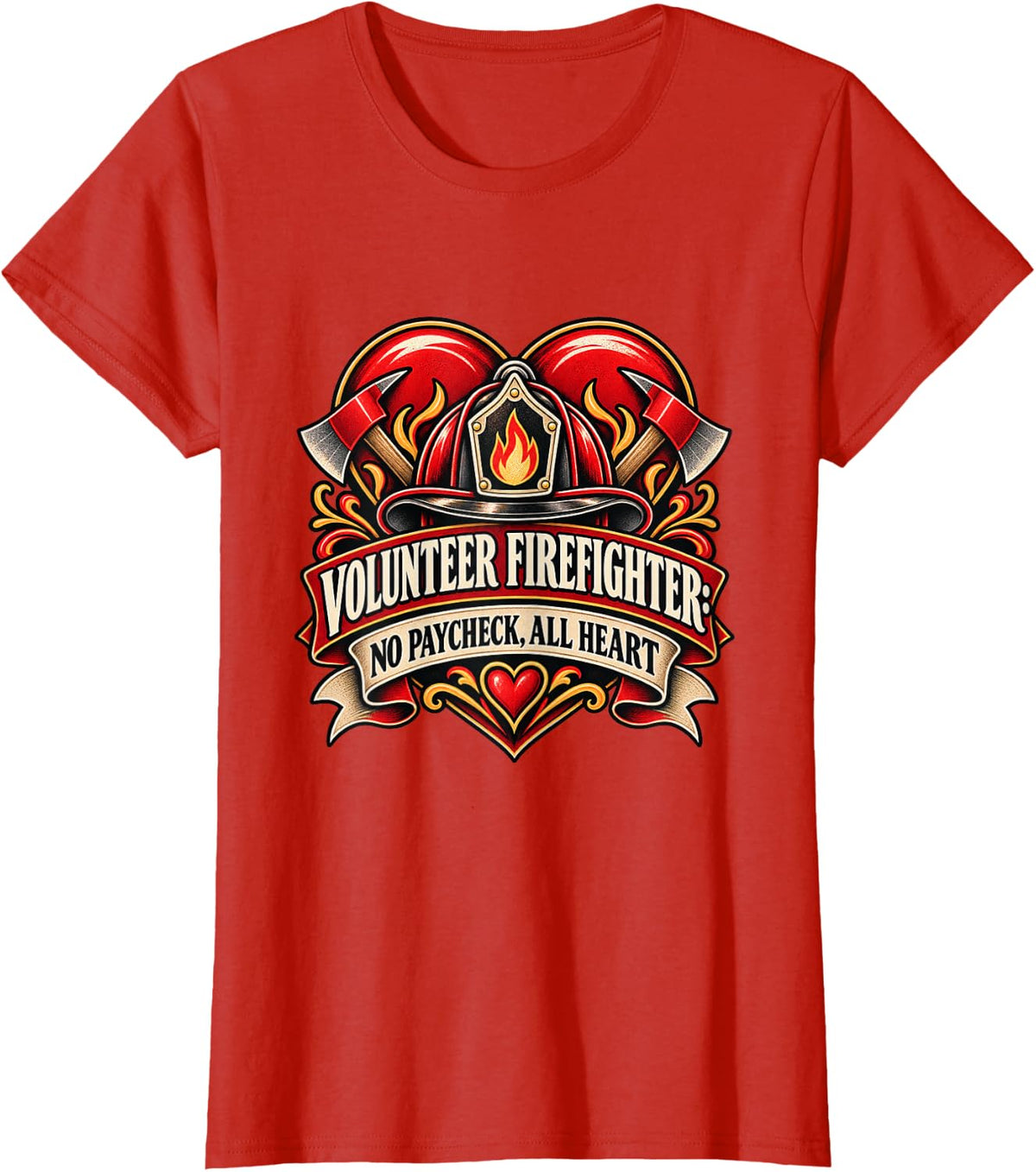 Volunteer Firefighter Fire Rescue First Responder T-Shirt - Red