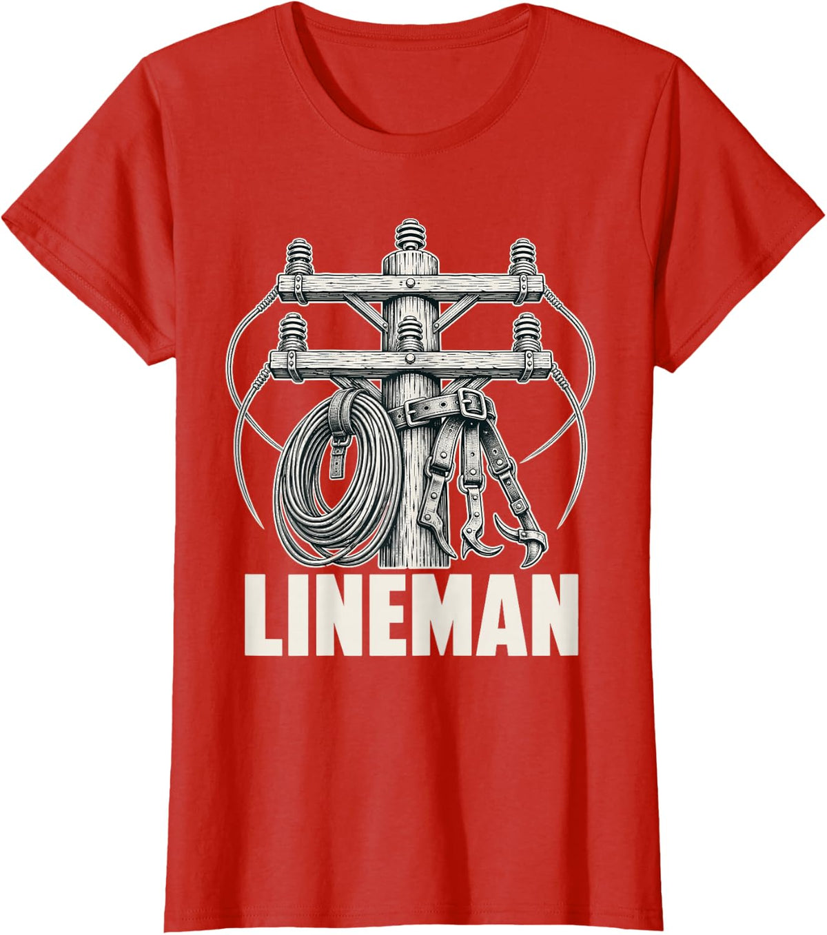 Lineman Power Lineworker Utility Pole T-Shirt - Red