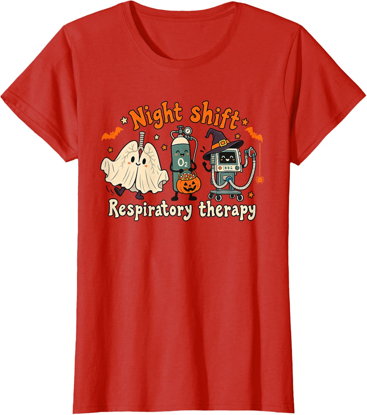 Halloween Respiratory Therapy Night Shift Lung Squad T-Shirt - Red