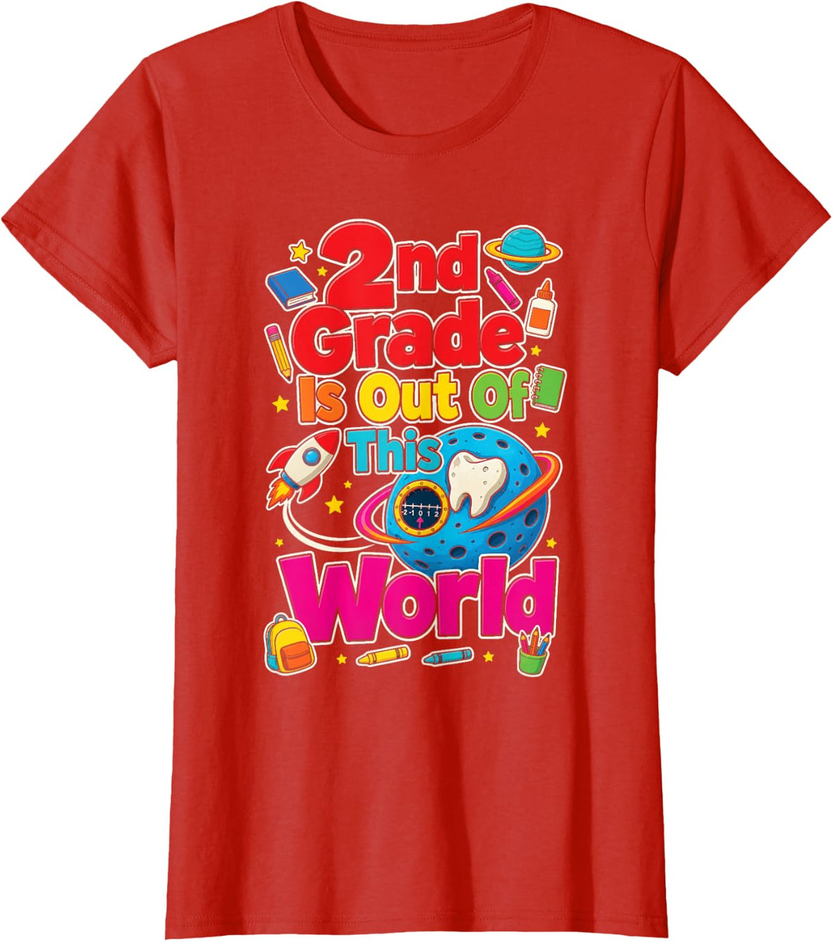 2nd Grade is Out of This World First Day Rocket Kids T-Shirt - Red