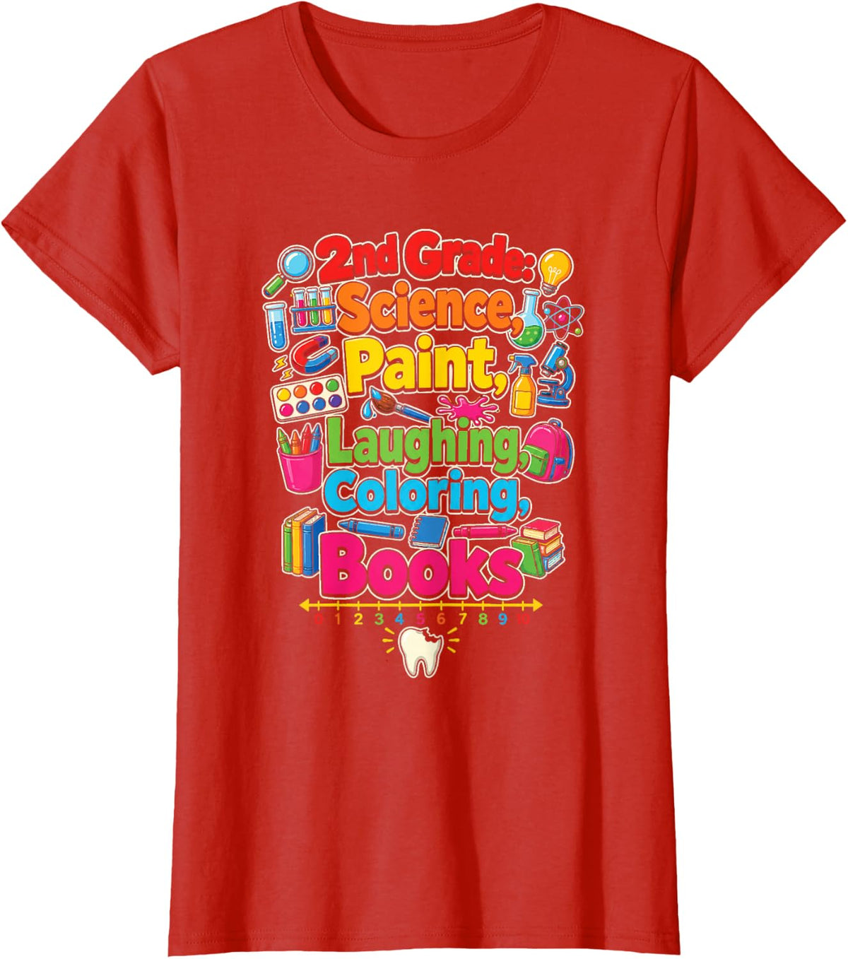 2nd Grade Science Paint Laughing Coloring Books Second T-Shirt - Red