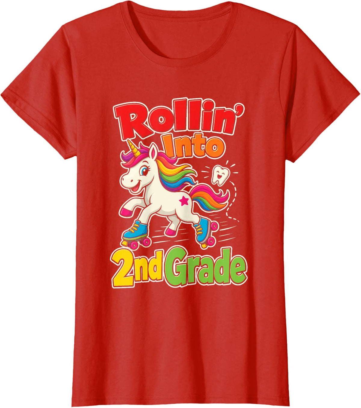 2nd Grade Rollin' Into It Unicorn Roller Skates First Day T-Shirt - Red