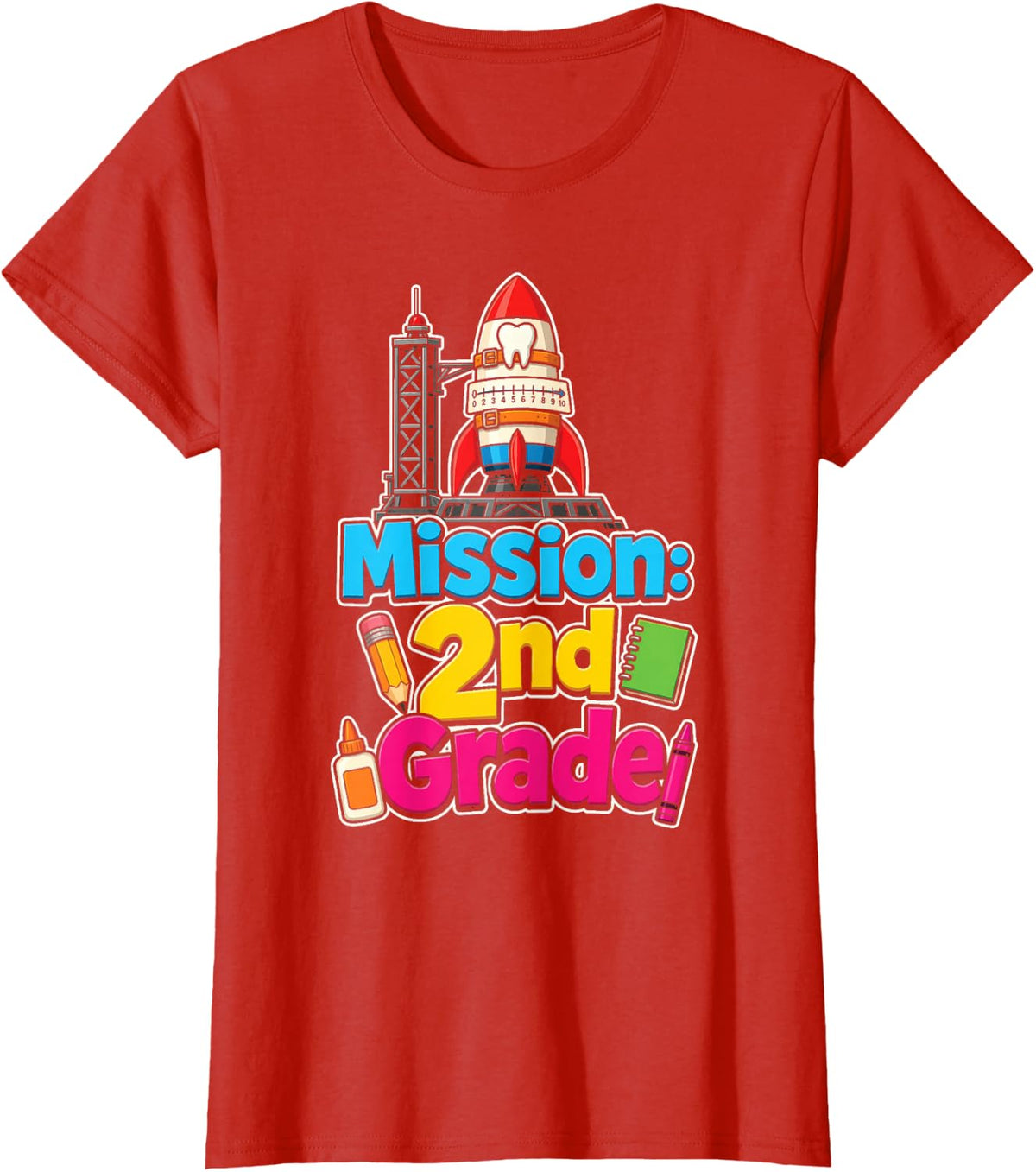2nd Grade Mission Countdown Rocket Elementary School T-Shirt - Red