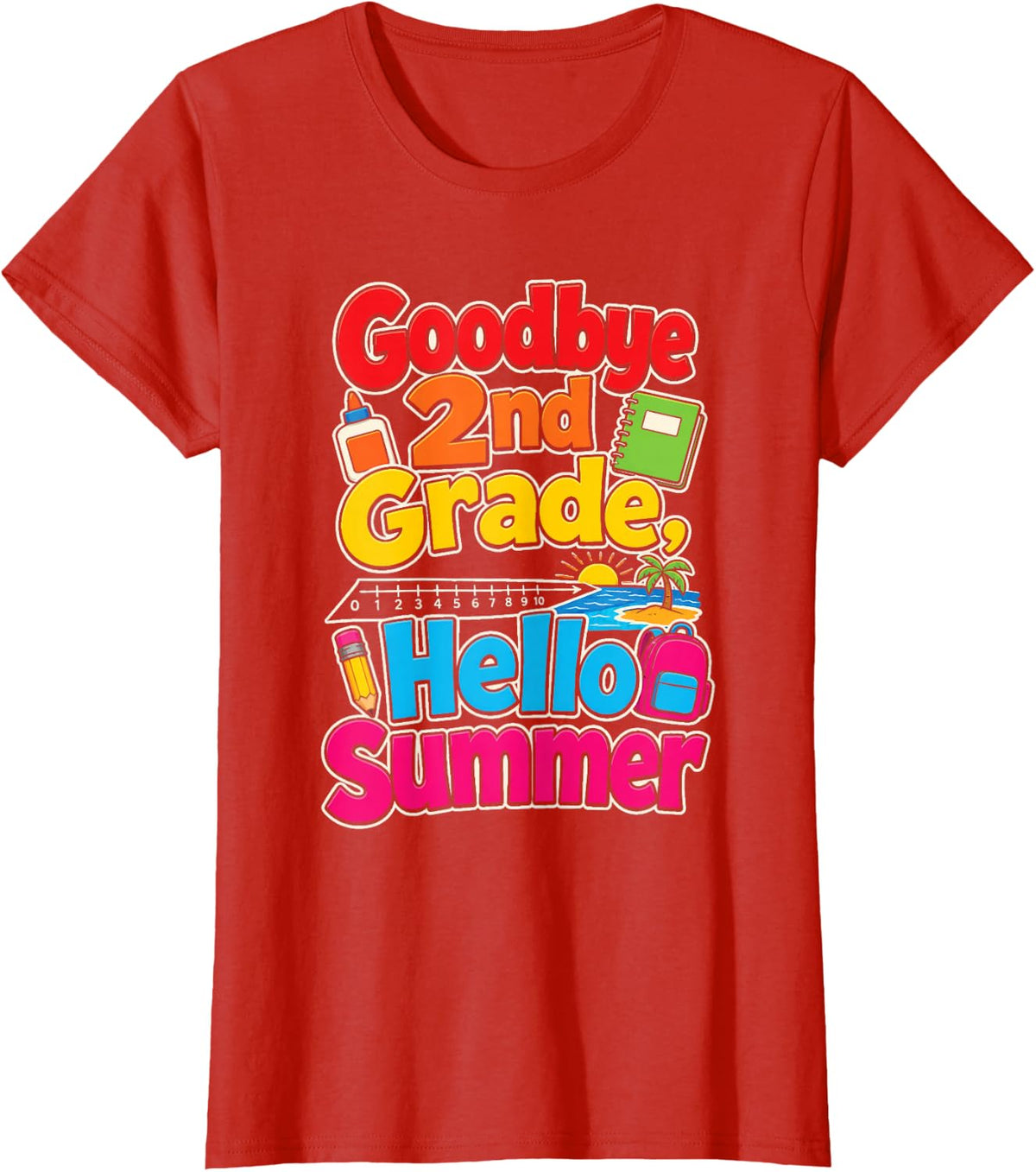 2nd Grade Goodbye Hello Summer Last Day of School Beach T-Shirt - Red