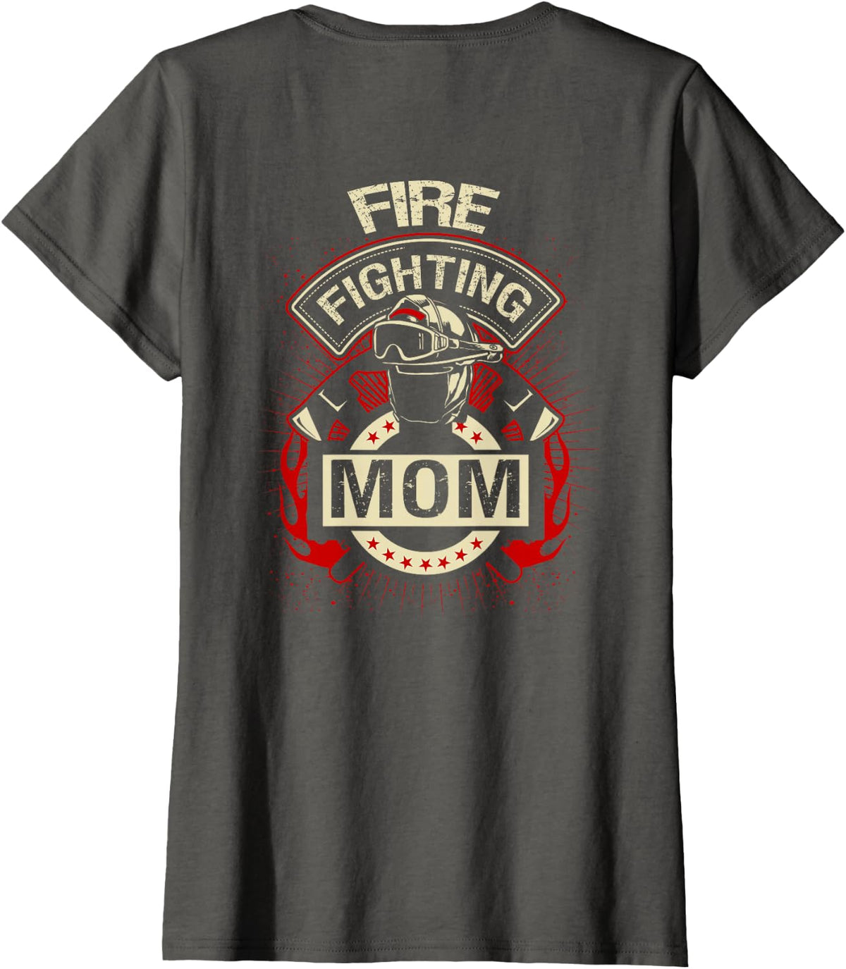 Backprint Fire Fighting Mom Volunteer Firefighter Mom T-Shirt - Asphalt Grey