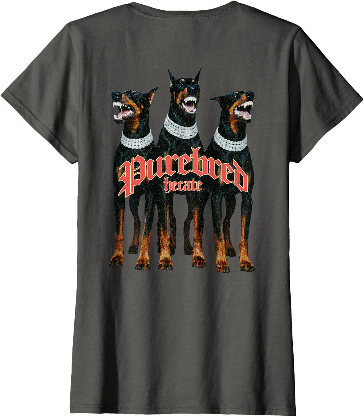 Doberman Dog Vintage Streetwear T-Shirt Urban Hip Hop Y2K Tee (ON Back) - Asphalt Grey