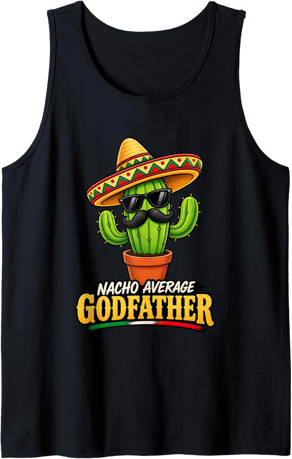 Men's Nacho Average Godfather Funny Cactus Cinco de Mayo Fiesta Sleeveless Tank Top - Black