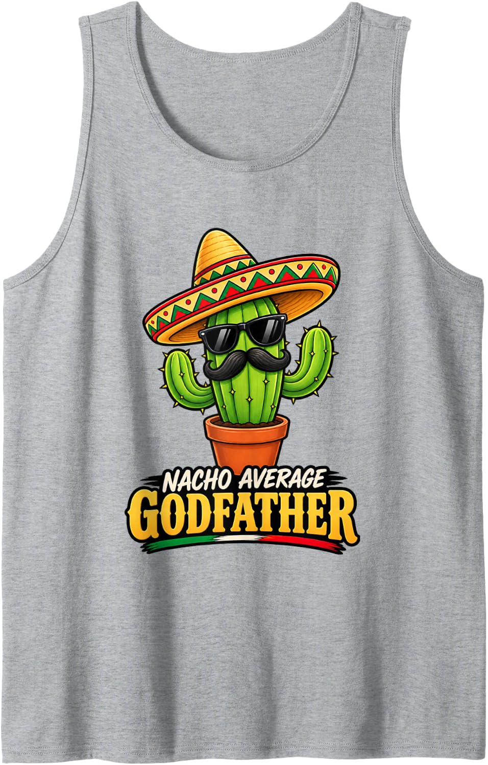 Men's Nacho Average Godfather Funny Cactus Cinco de Mayo Fiesta Sleeveless Tank Top - Heather Grey