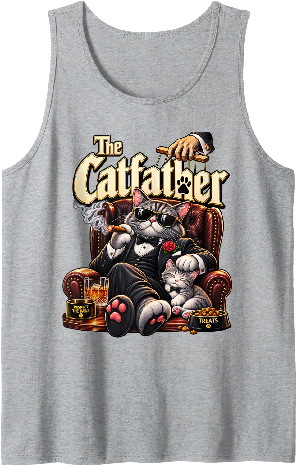 Men's The Catfather Funny Cat Dad Mafia Boss Tank Top - Heather Grey