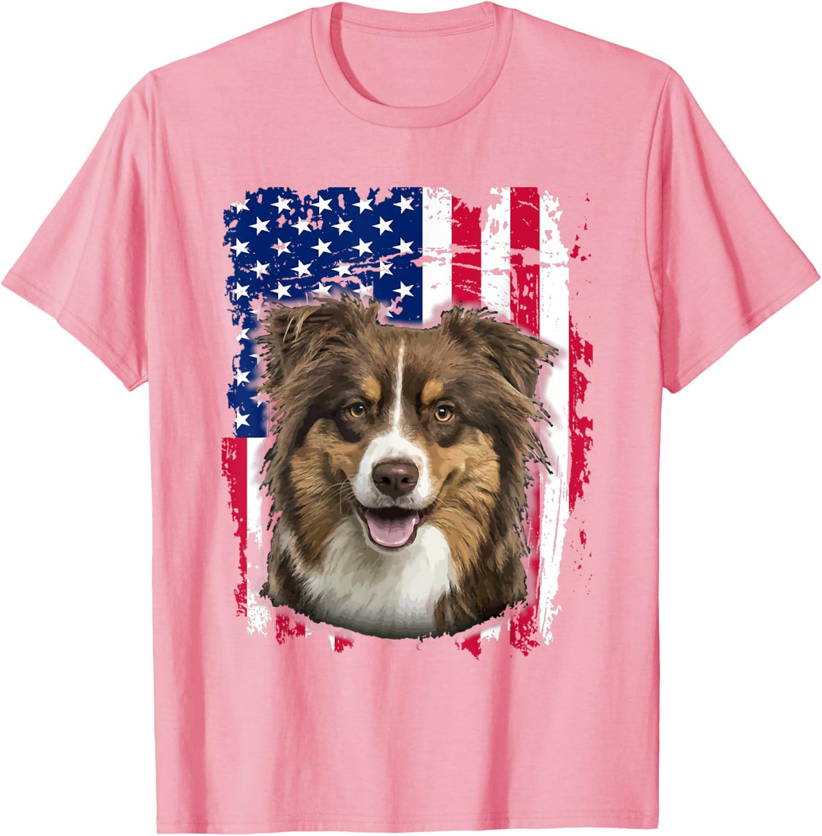 Australian Shepherd US flag TShirt 4th of July Women Kids Men T-Shirt - Pink