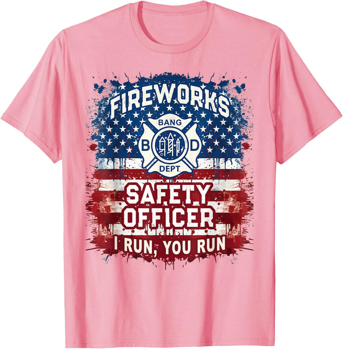 USA Flag FIREWORKS SAFETY OFFICER Director Pyro Tech Boom T-Shirt - Pink