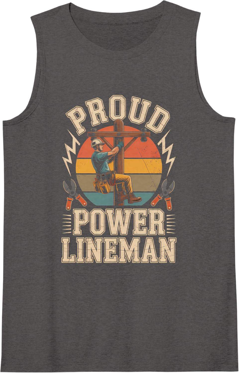 Women's Proud Power Lineman Electrician Utility Worker Sleeveless Tank Top - Dark Heather Grey