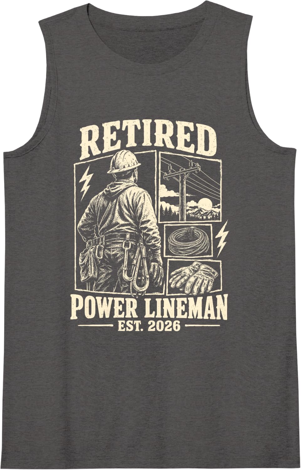 Women's Retired Power Lineman Est 2026 Sleeveless Tank Top - Dark Heather Grey