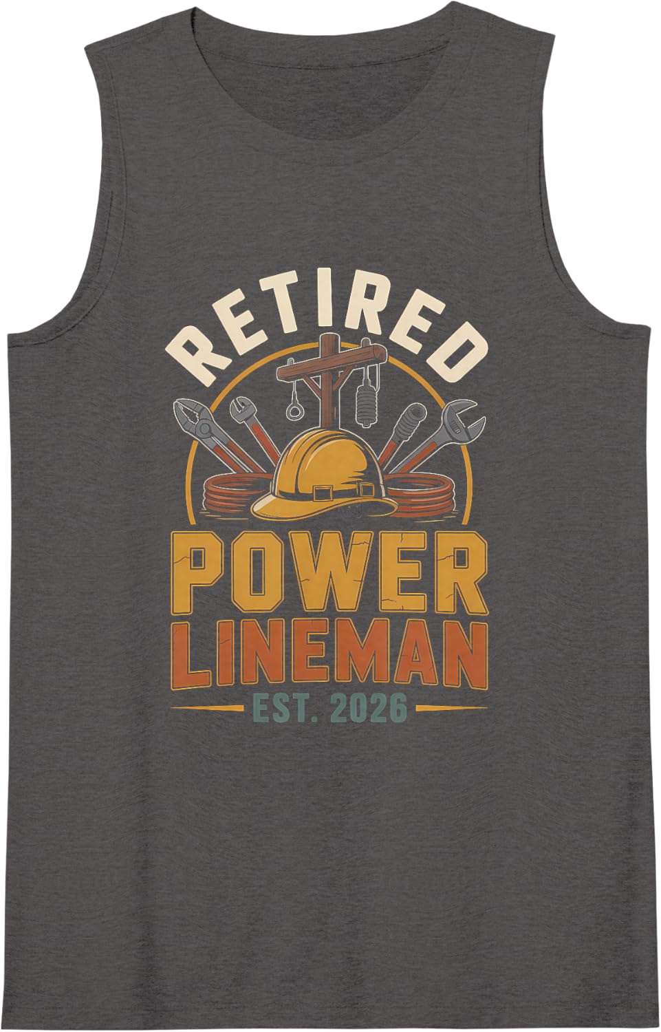 Women's Retired Power Lineman Est 2026 Electrical Sleeveless Tank Top - Dark Heather Grey