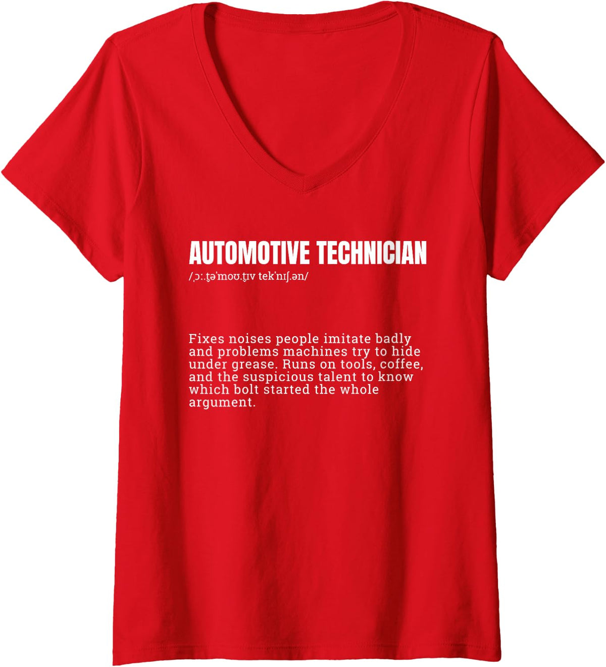 Women's Automotive Technician Definition Funny Car Mechanic V-Neck T-Shirt - Red