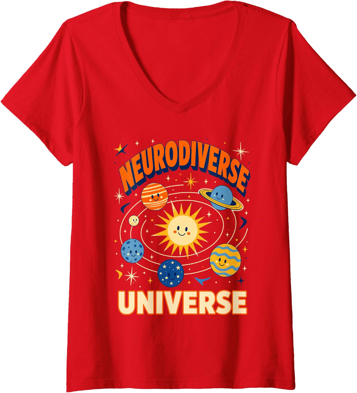 Women's Sped Teacher Neurodiverse Universe Autism ADHD V-Neck T-Shirt - Red