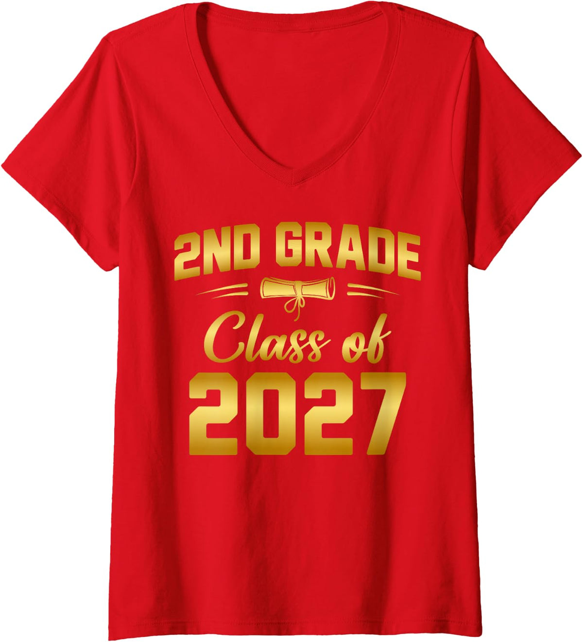 Women's 2nd Grade Class of 2027 Graduate Student School Graduation V-Neck T-Shirt - Red