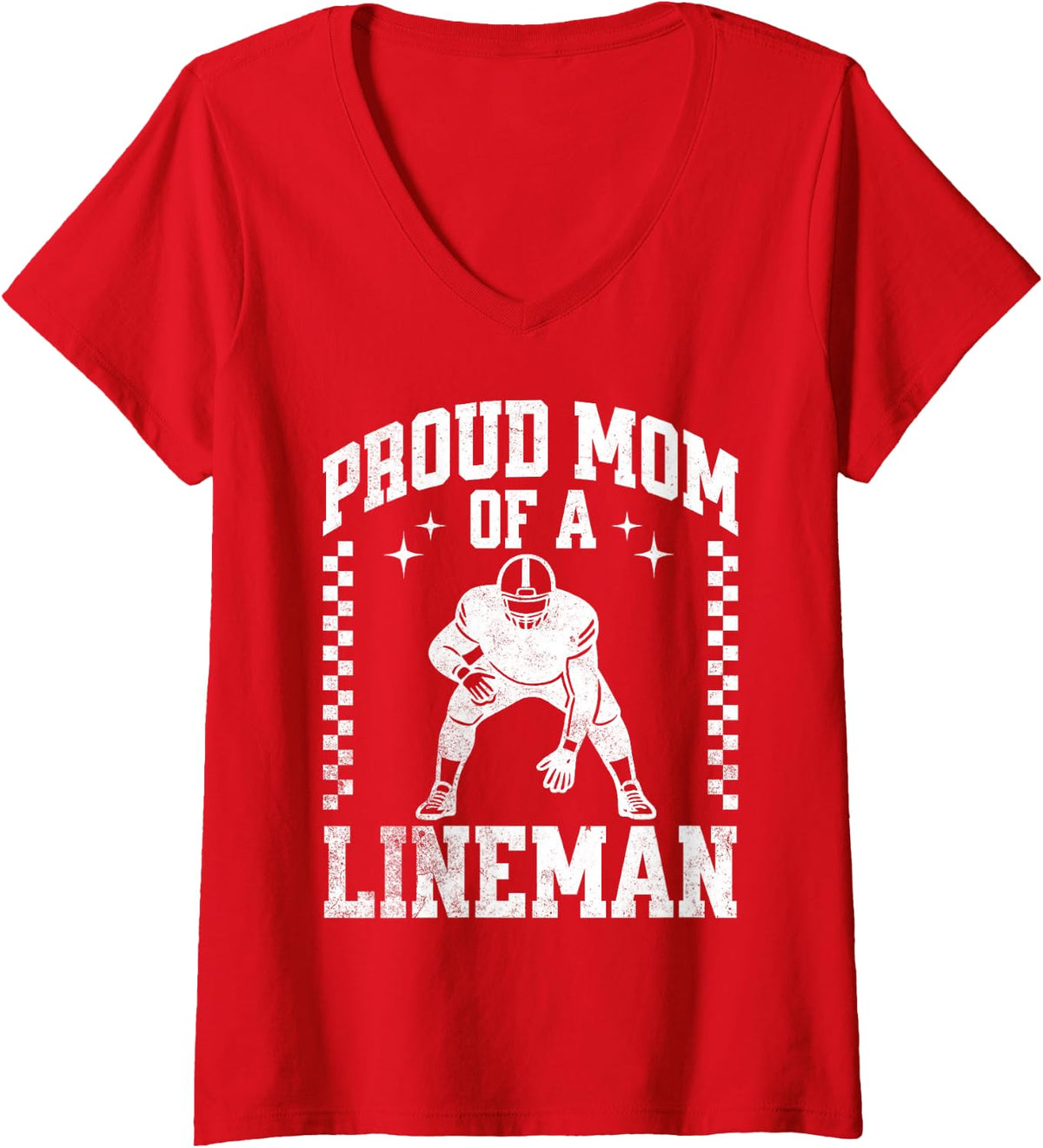 Women's Proud Mom of A Lineman - Football Lineman Mom V-Neck T-Shirt - Red