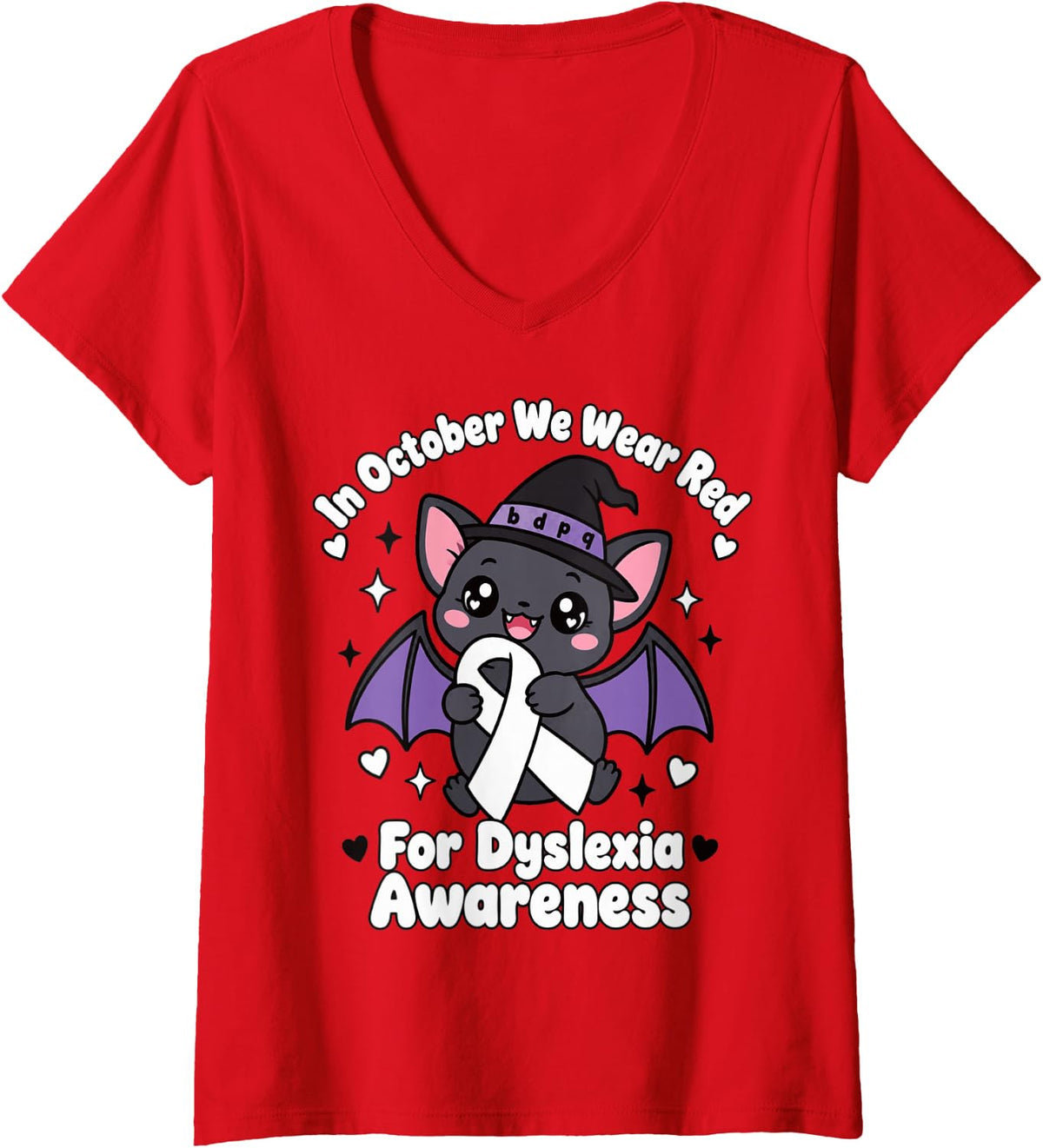 Women's in October We Wear Red for Dyslexia Awareness V-Neck T-Shirt - Red
