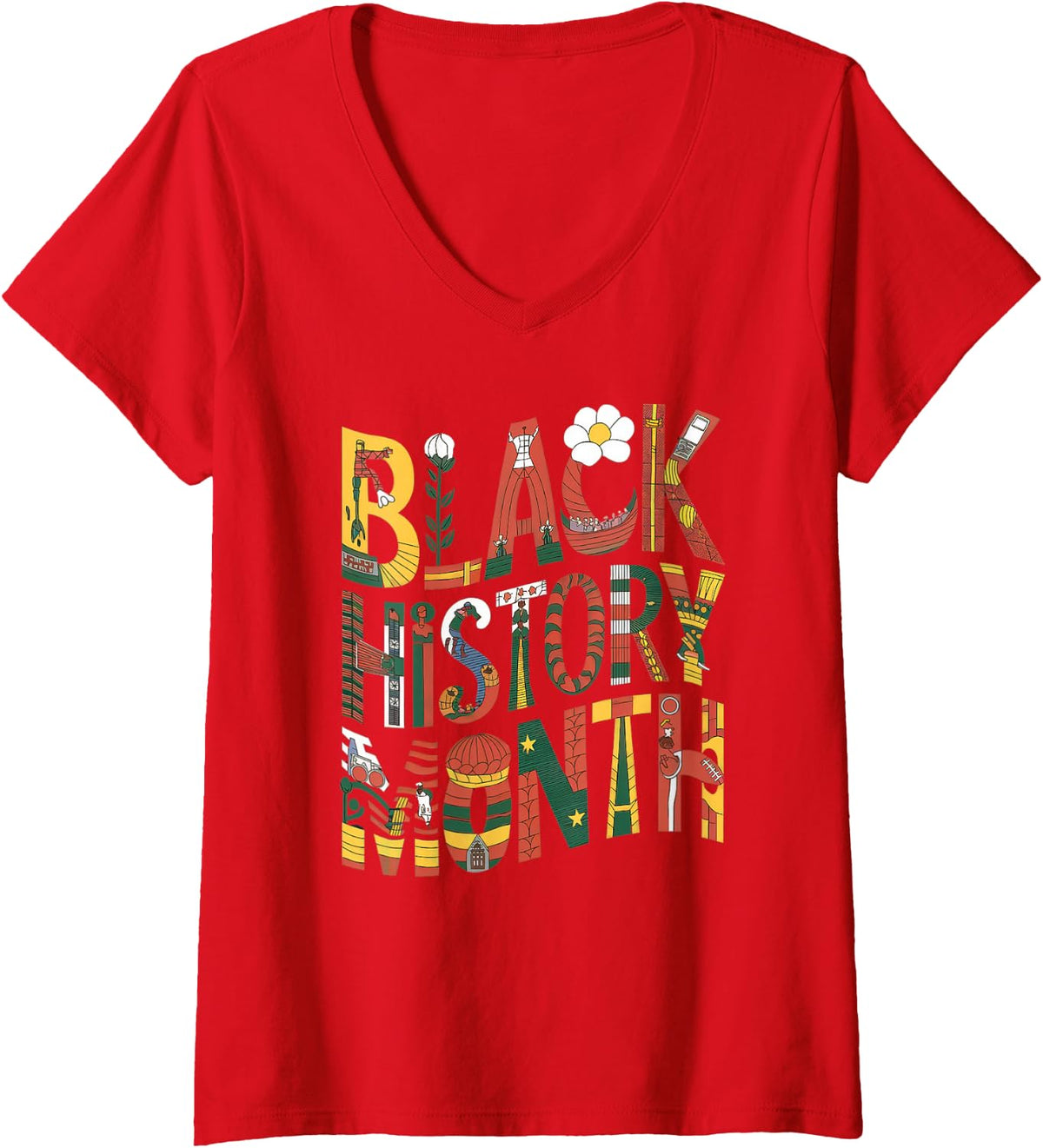 Women's Black History Month Pride V-Neck T-Shirt - Red
