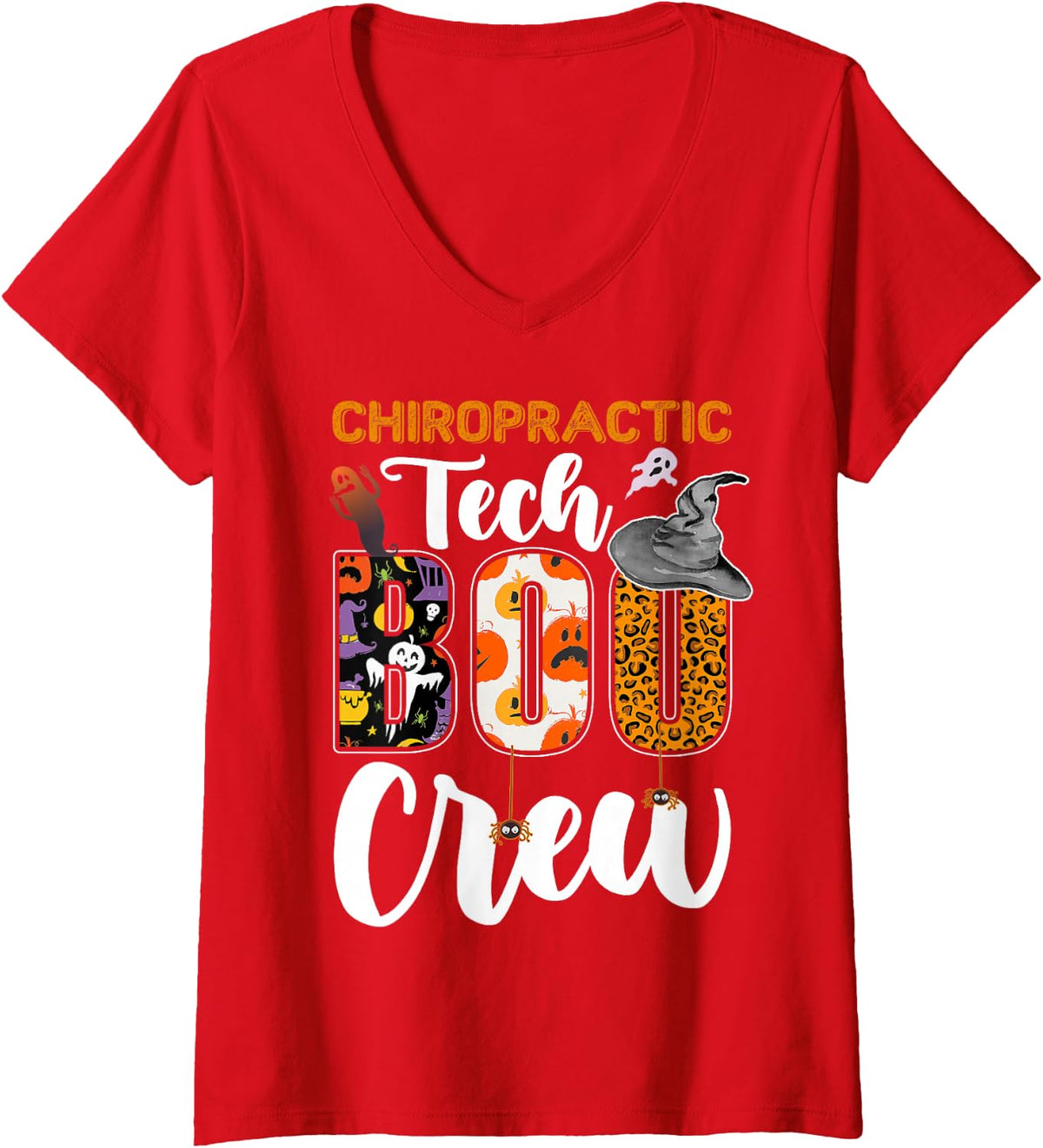 Women's Chiropractic Tech Boo Crew Halloween Costume Matching V-Neck T-Shirt - Red