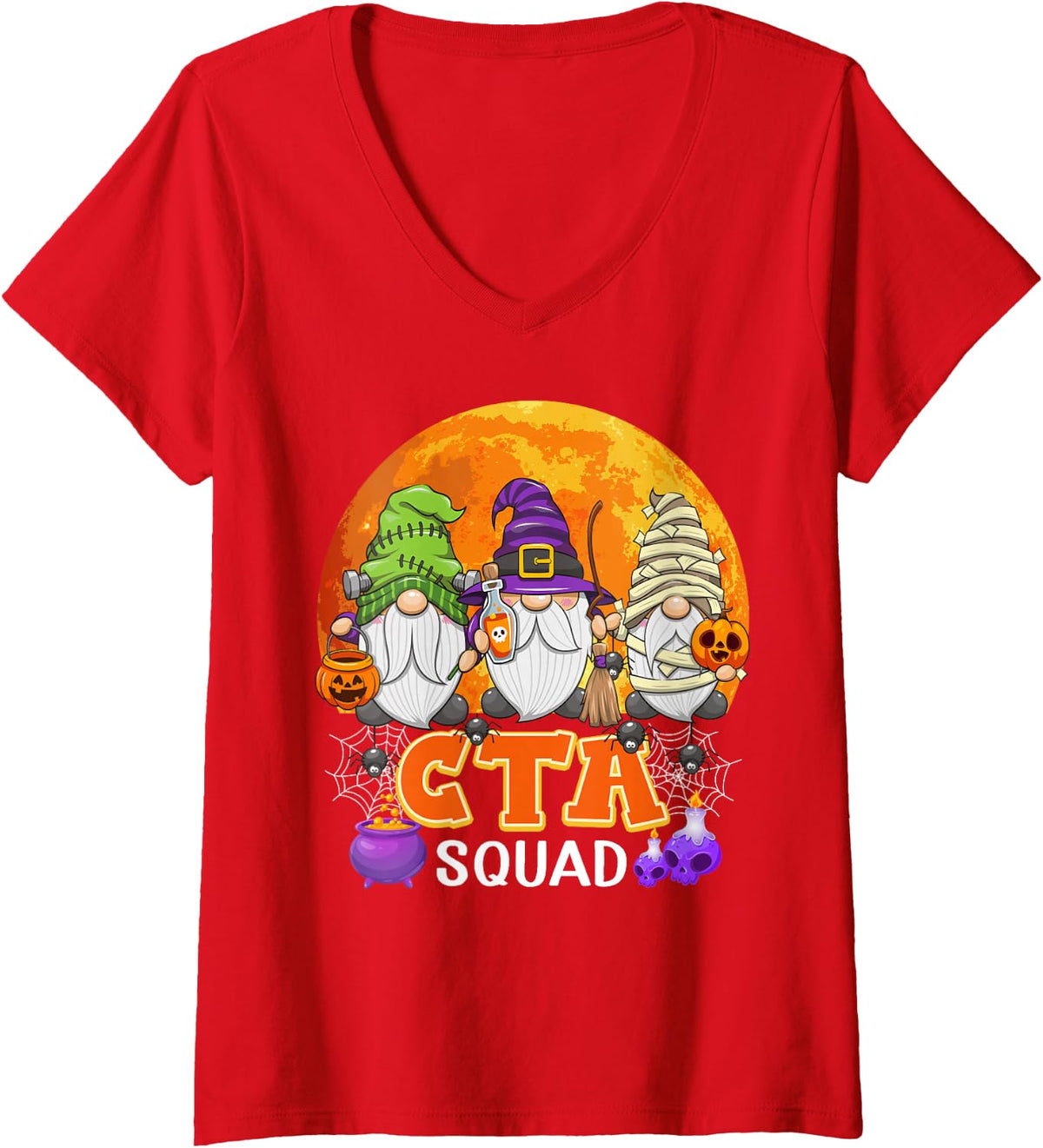 Women's CTA Squad Halloween Chiropractic Therapy Gnome Matching V-Neck T-Shirt - Red