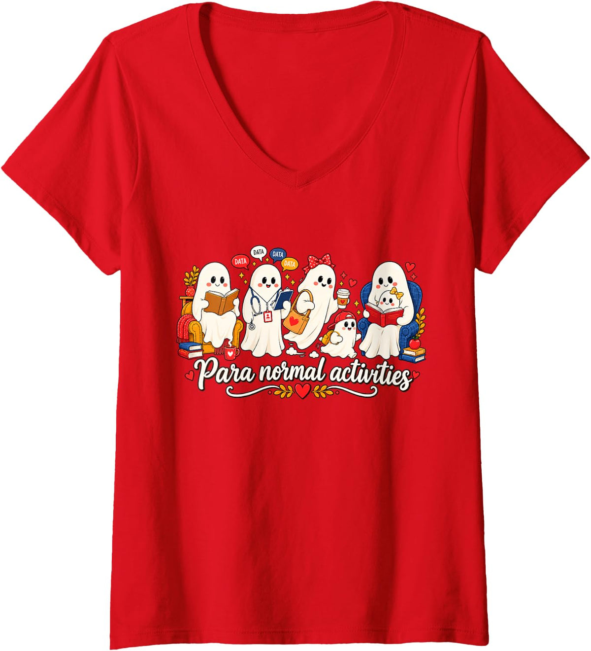 Women's sped Halloween Paraprofessional and para Normal Activities V-Neck T-Shirt - Red