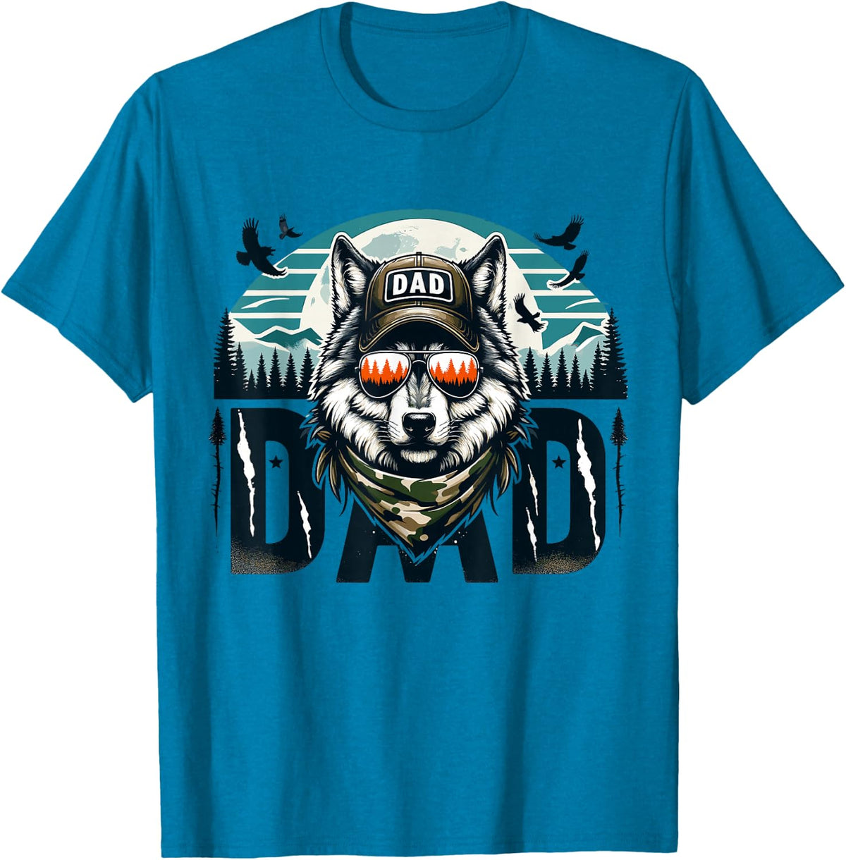 Funny Vintage Wolf Dad Wolf Lovers camping Daddy Fathers Day T-Shirt - Sapphire Blue