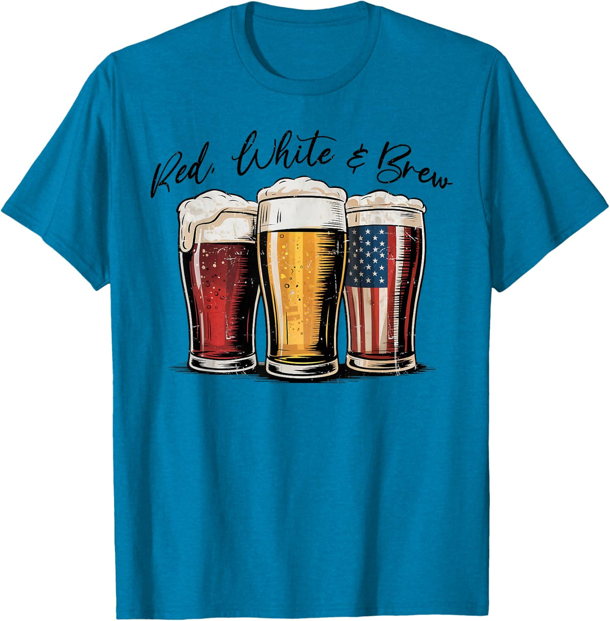 4th of July Red White and Brew Beer Funny American Flag T-Shirt - Sapphire Blue