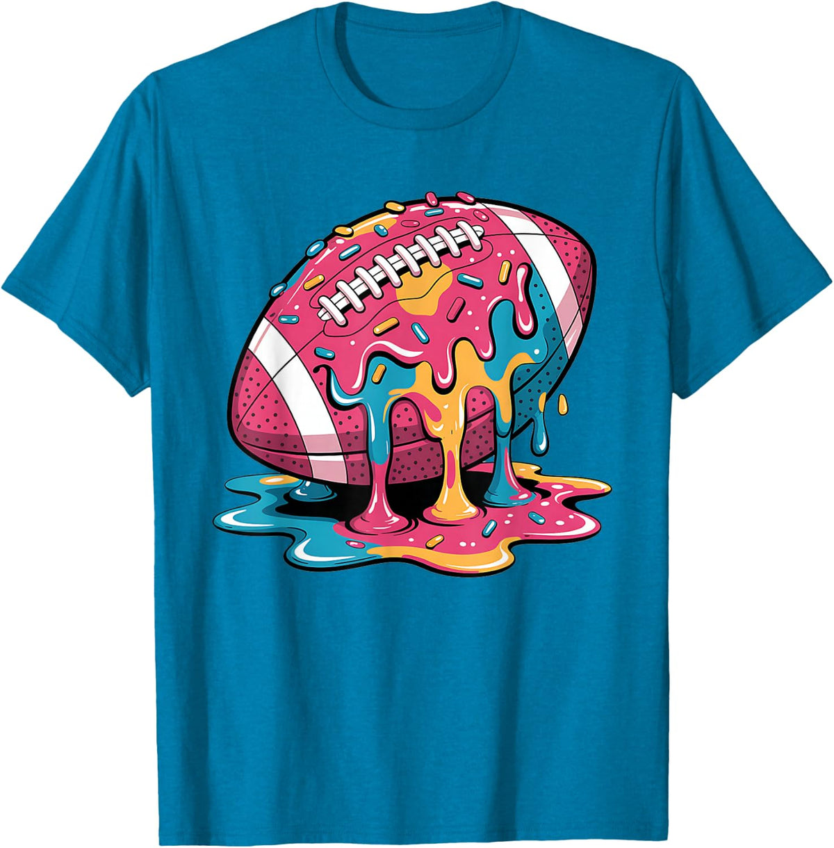 Football Drip for Lineman WR QB RB Ice Cream Drippy T-Shirt Tees for Boys Kids Teens Men - Sapphire Blue