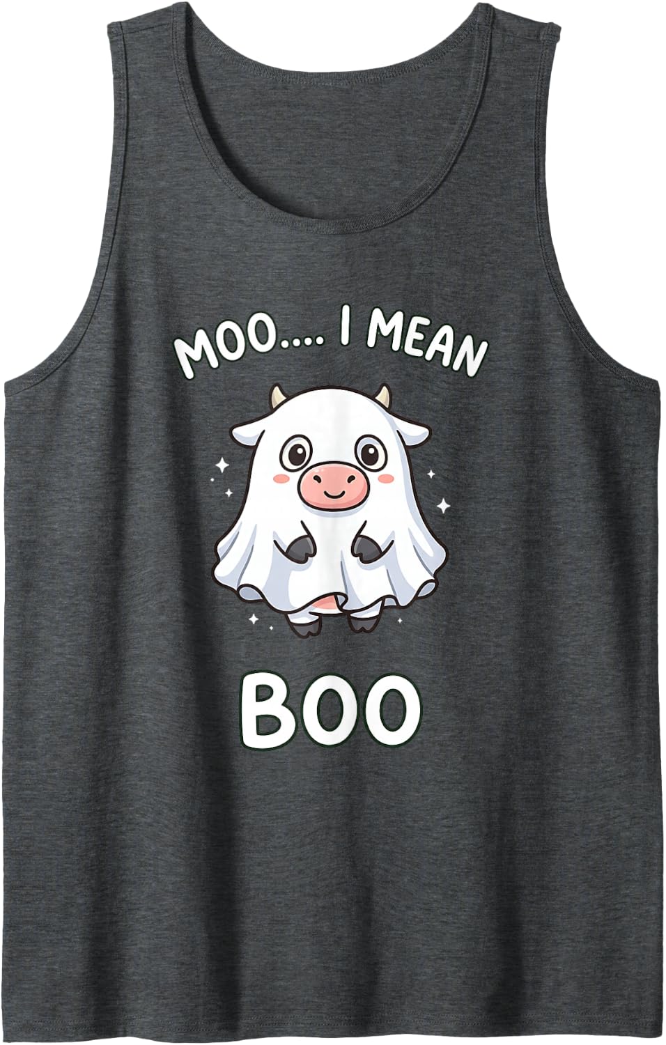 Moo I Mean Boo Funny Halloween Ghost Cow Spooky Cow Lover Tank Top - Dark Heather Grey