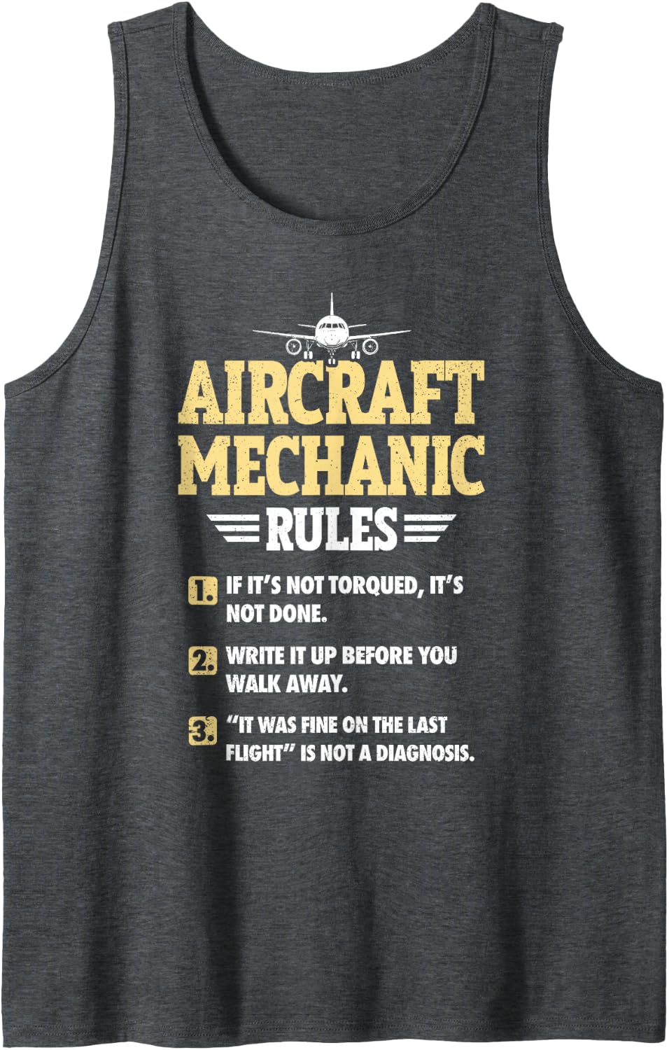 Aircraft Mechanic Rules Airplane Maintenance Technician Sleeveless Tank Top - Dark Heather Grey
