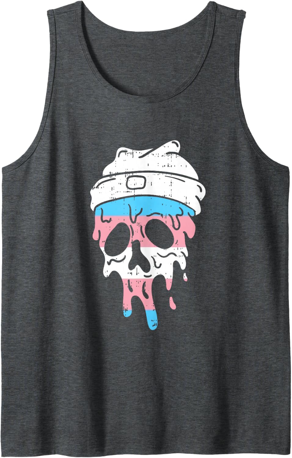 Melted Skull Transgender LGBT-Q Pride Rainbow Skeleton Sleeveless Tank Top - Dark Heather Grey