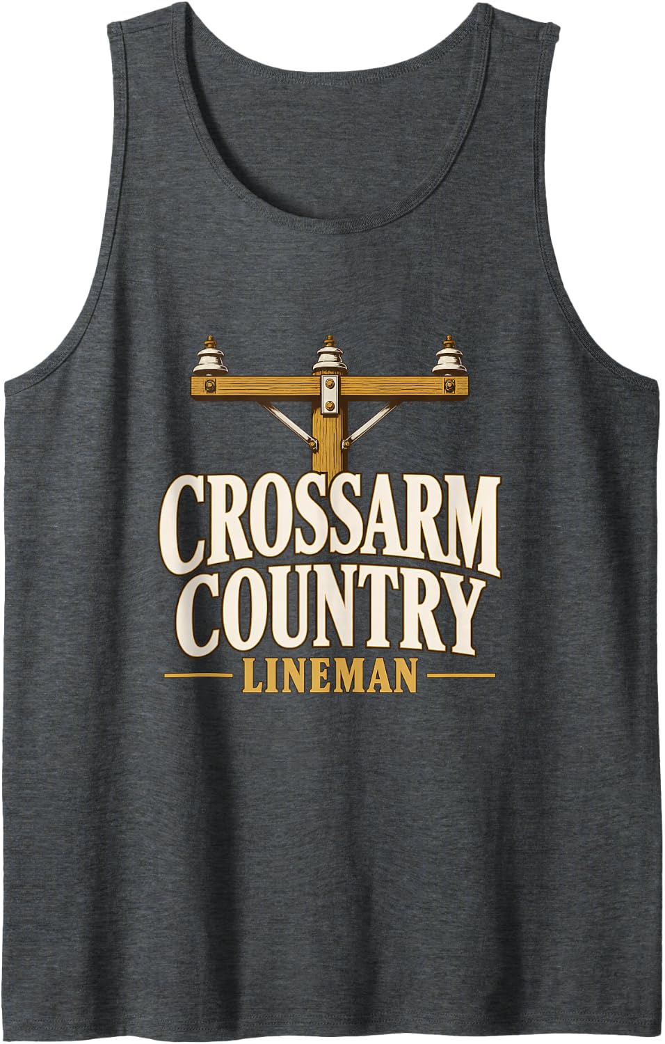 Crossarm Country Lineman Crossarm Utility Pole Lineman Sleeveless Tank Top - Dark Heather Grey